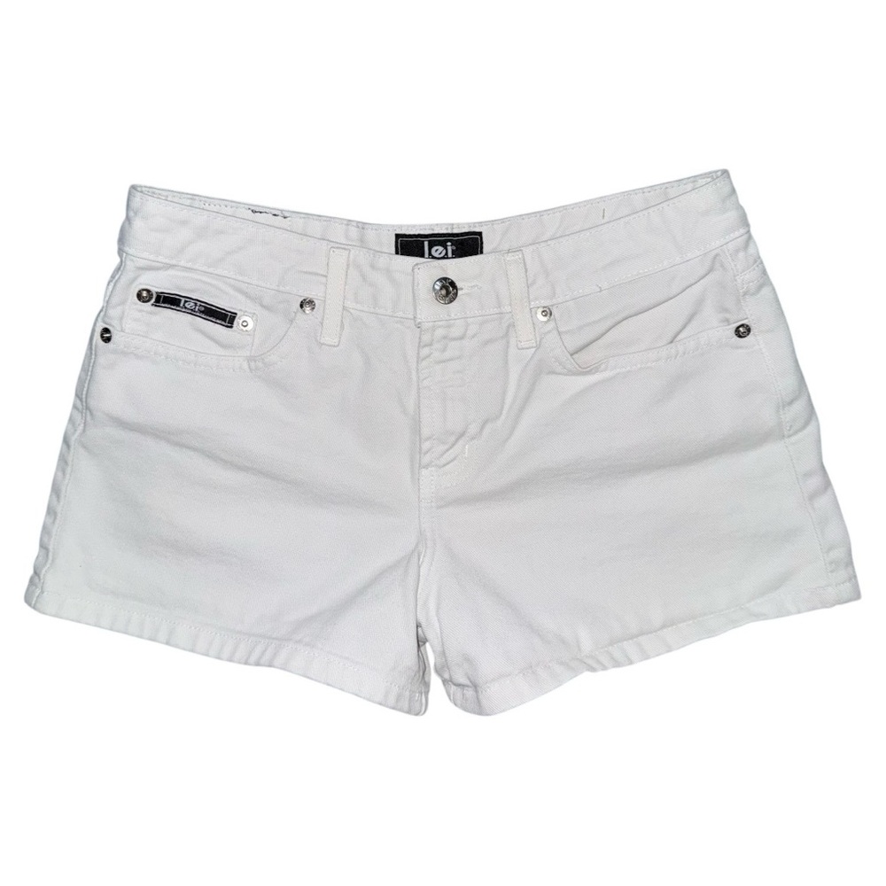 VTG Y2K l.e.i. Mini Jean Shorts White Denim Mid Rise Sz 3 / 29” Cotton Hot Pants